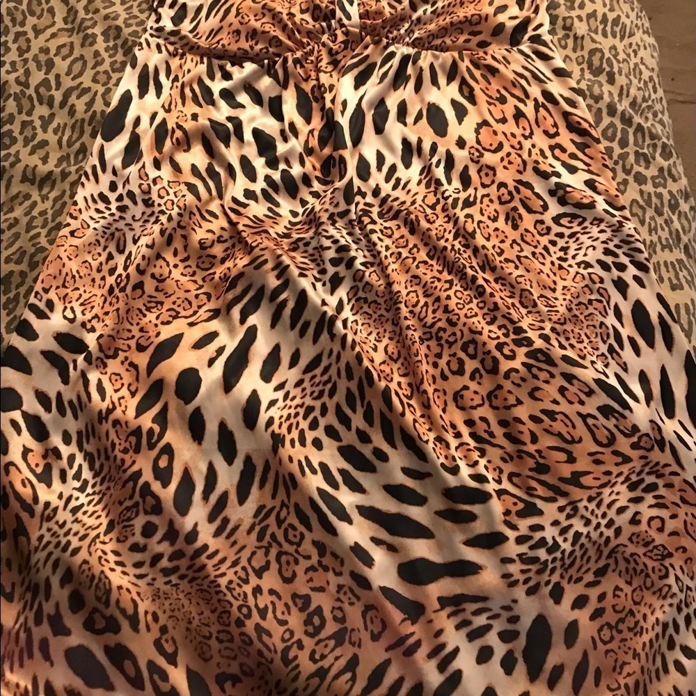 Happie size large animal print mini dress / cover up tie neck lightly padded